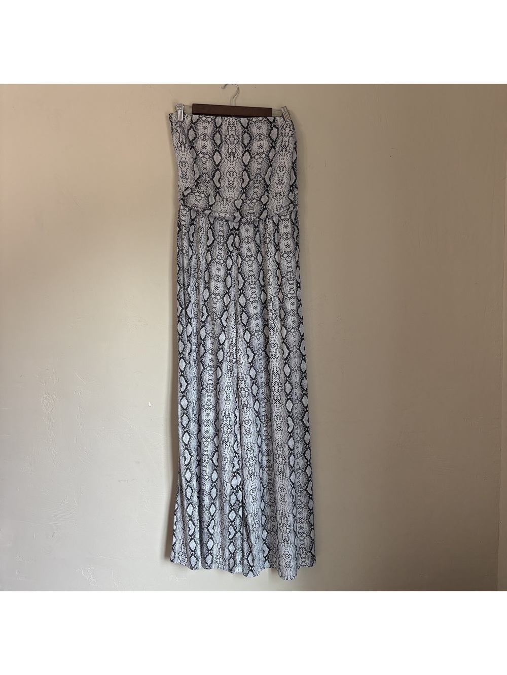 Dress Up Strapless Snakeskin Wide Leg Jumpsuit Snake Print Elastic Waist Large